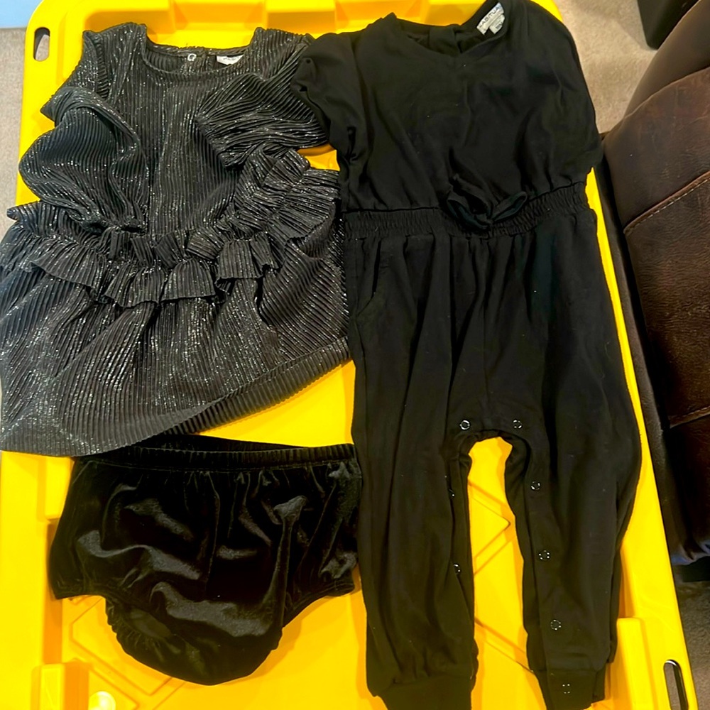 18M Habitual Bundle Black Jumpsuit & Silver Plisse Dress w/ Velvet diaper Cover